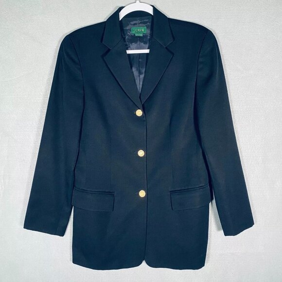 J Crew Oarsman Blazer Womens 6 Black Wool Single Breasted Jacket Academia Italy - Picture 1 of 9